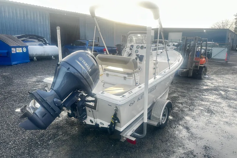 Slide: The Image of 2022 Key West 1720 Center Console boat with Yamaha outboard motor on trailer. - 2
