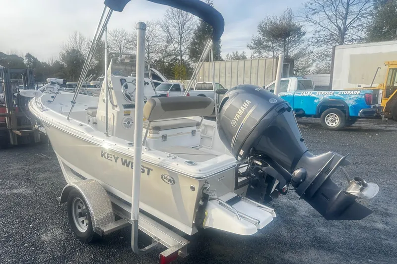 Slide: The Image of 2022 Key West 1720 Center Console boat with Yamaha outboard motor on trailer. - 3