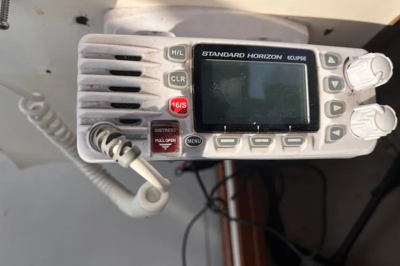 Slide: The Image of Standard Horizon Eclipse marine radio on 1986 Jefferson 42 SE Sundeck Motor Yacht. - 8