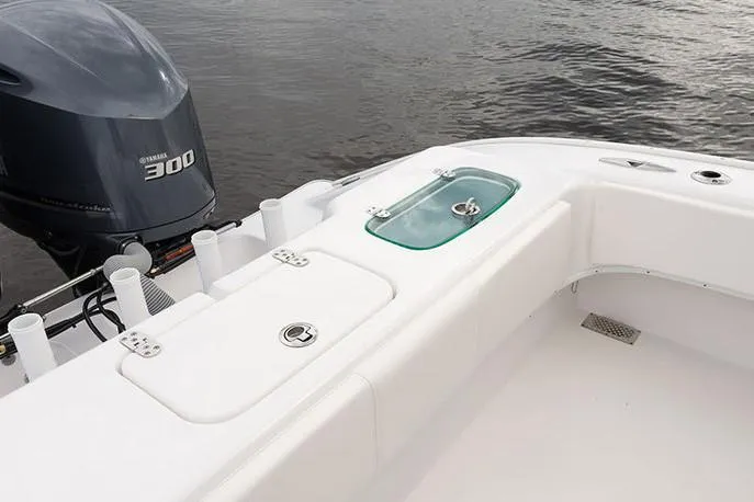 Slide: The Image of Manufacturer Provided Image: 2026 Cape Horn 31 T boat with Yamaha 300 engine, featuring a sleek white deck design. - 14