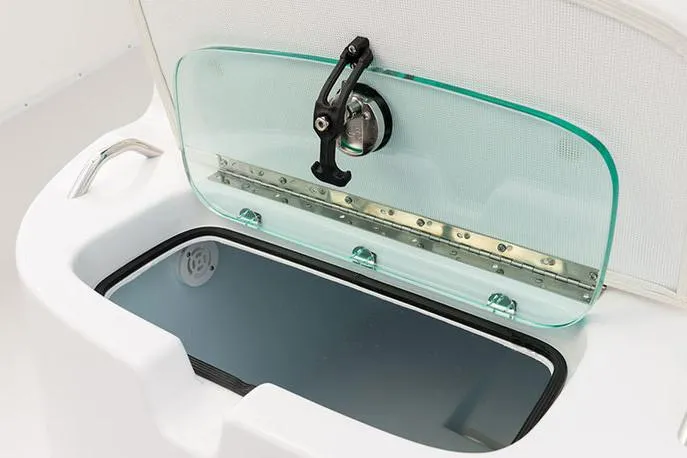 Slide: The Image of Manufacturer Provided Image: 2026 Cape Horn 31 T boat compartment with open glass lid and secure latch. - 18