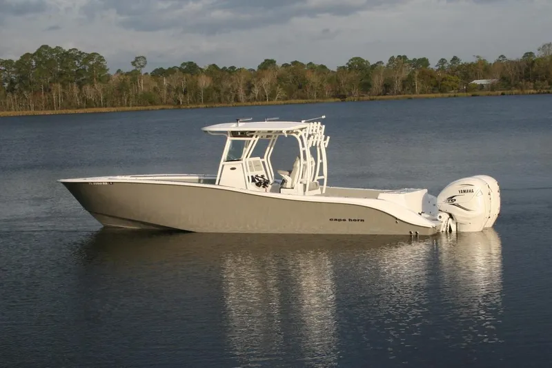 The Image of Manufacturer Provided Image: 2026 Cape Horn 34 XS boat on calm water, featuring twin outboard engines. - 0