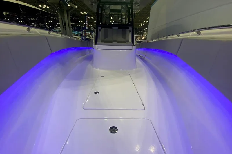 Slide: The Image of Manufacturer Provided Image: 2026 Cape Horn 39 T boat interior with blue LED lighting. - 2