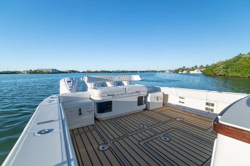 Slide: The Image of 2018 HCB 53 Suenos RXV boat deck with scenic water view. - 33