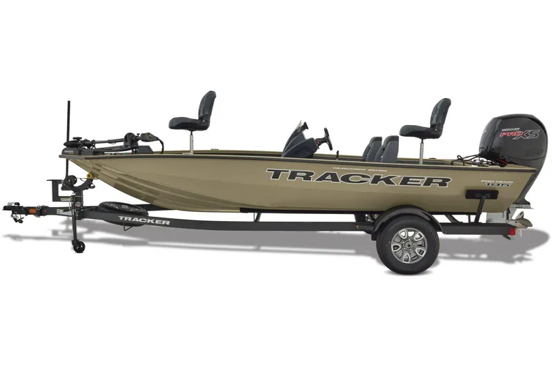 Slide: The Image of 2026 Tracker Pro Team 195 boat on trailer in outdoor setting. - 6