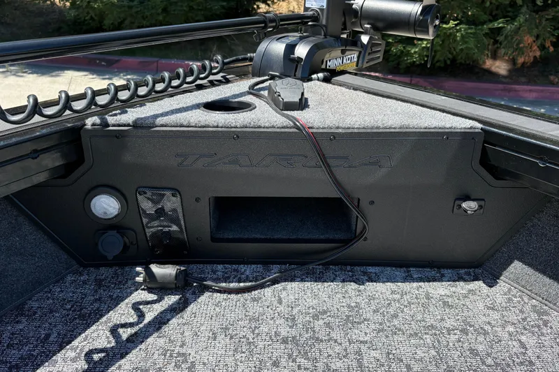 Slide: The Image of 2026 Tracker Targa V-18 Combo boat interior with Minn Kota PowerDrive trolling motor. - 25