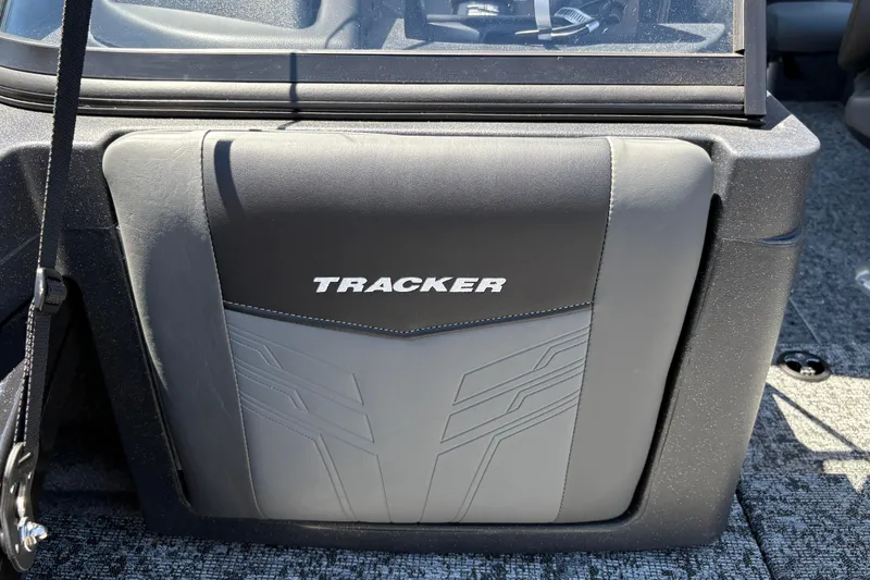 Slide: The Image of 2026 Tracker Targa V-18 Combo boat interior detail with logo. - 20