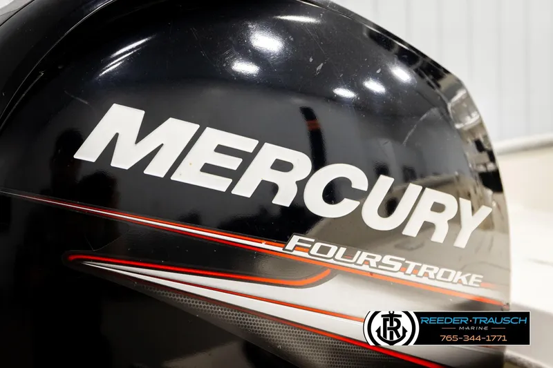 Slide: The Image of Mercury FourStroke engine on 2017 Bayliner Element F21 boat, Reeder-Trausch Marine logo visible. - 51