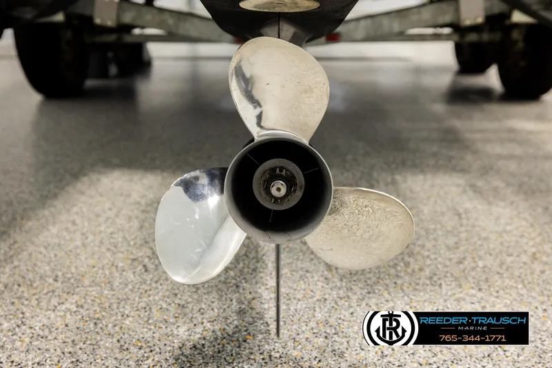 Slide: The Image of 2017 Bayliner Element F21 boat propeller on display in showroom. - 53