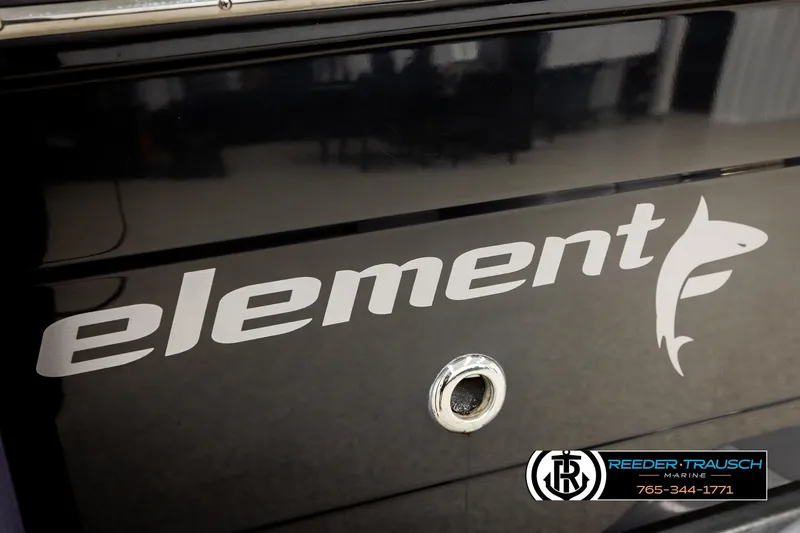 Slide: The Image of 2017 Bayliner Element F21 boat logo with shark design and Reeder-Trausch Marine contact. - 54
