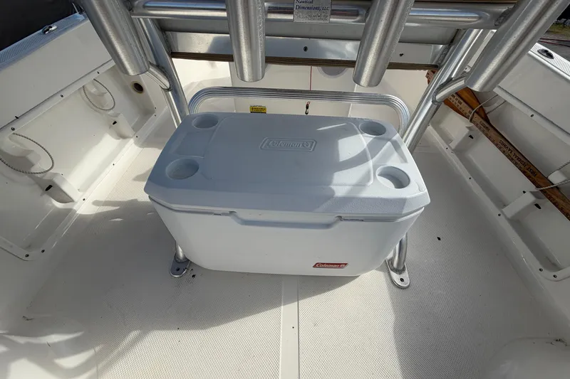 Slide: The Image of 2020 Key West 176 Sportsman CC boat with Coleman cooler on deck. - 16