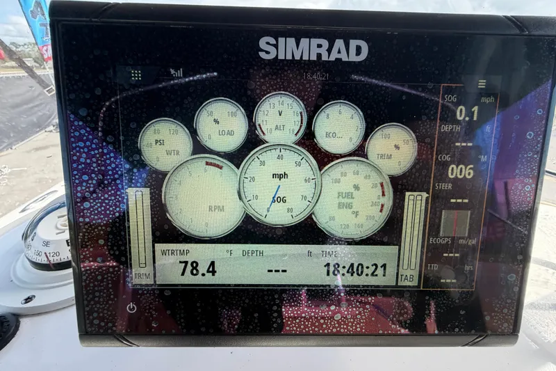 Slide: The Image of Simrad display on 2020 Key West 176 Sportsman CC showing boat metrics and gauges. - 22