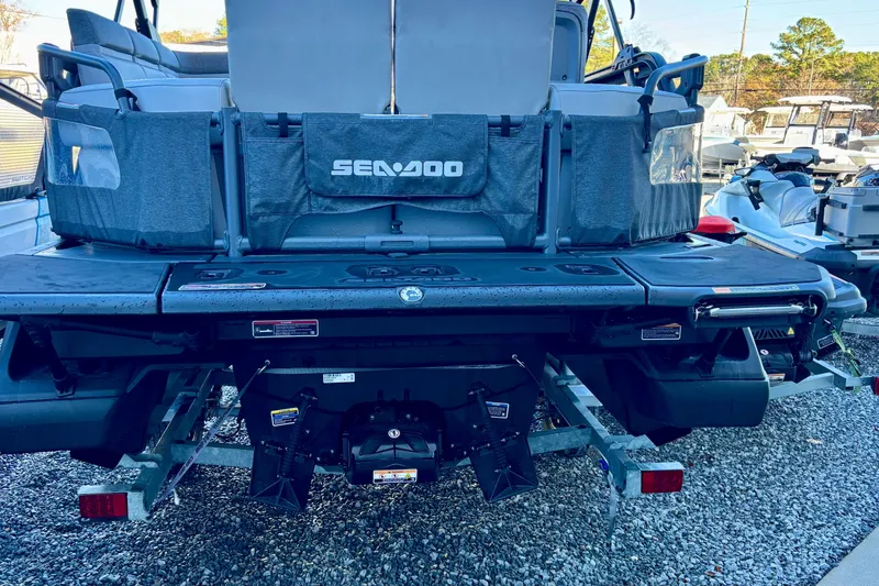 Slide: The Image of 2024 Sea-Doo Switch Sport 18 rear view, showcasing seating and storage features. - 4