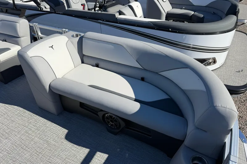 Slide: The Image of 2026 Tahoe Pontoon Sport 85 Rear Fish with luxurious seating and modern design. - 13