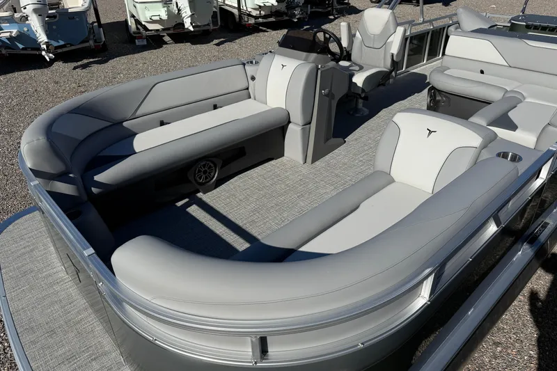 Slide: The Image of 2026 Tahoe Pontoon Sport 85 Rear Fish with sleek seating and modern design. - 14