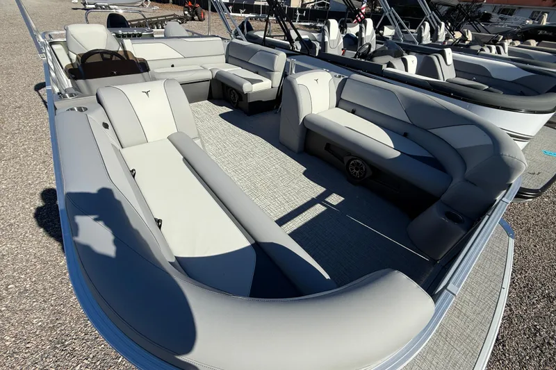 Slide: The Image of 2026 Tahoe Pontoon Sport 85 Rear Fish with spacious seating and modern design. - 15