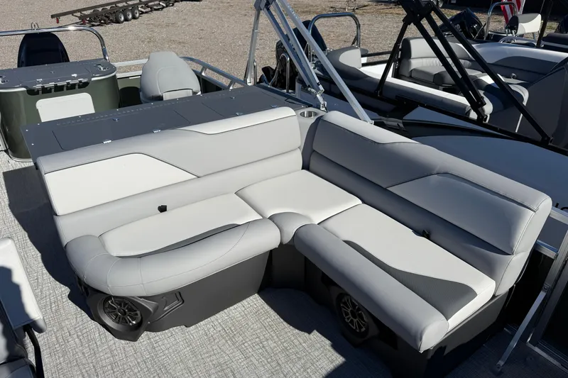 Slide: The Image of 2026 Tahoe Pontoon Sport 85 Rear Fish with sleek seating and modern design. - 7