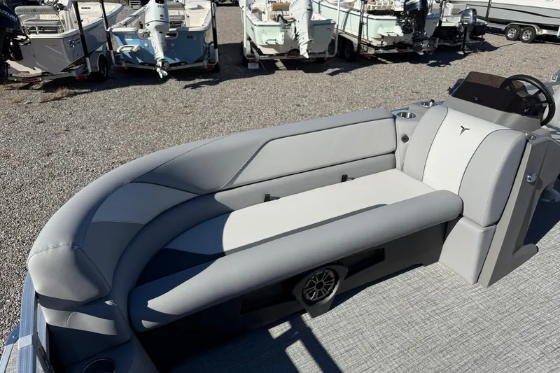 Slide: The Image of 2026 Tahoe Pontoon Sport 85 Rear Fish with sleek seating and modern design. - 8