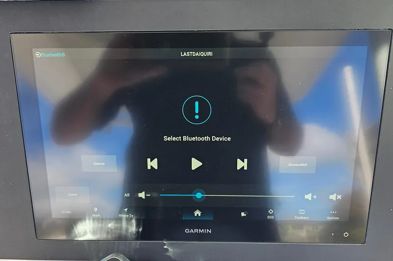 Slide: The Image of Touchscreen display on 2021 Everglades 273 Center Console showing Bluetooth device selection. - 18