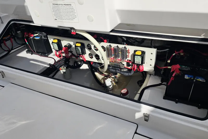 Slide: The Image of Electrical system of a 2021 Everglades 273 Center Console boat, showcasing wiring and components. - 47