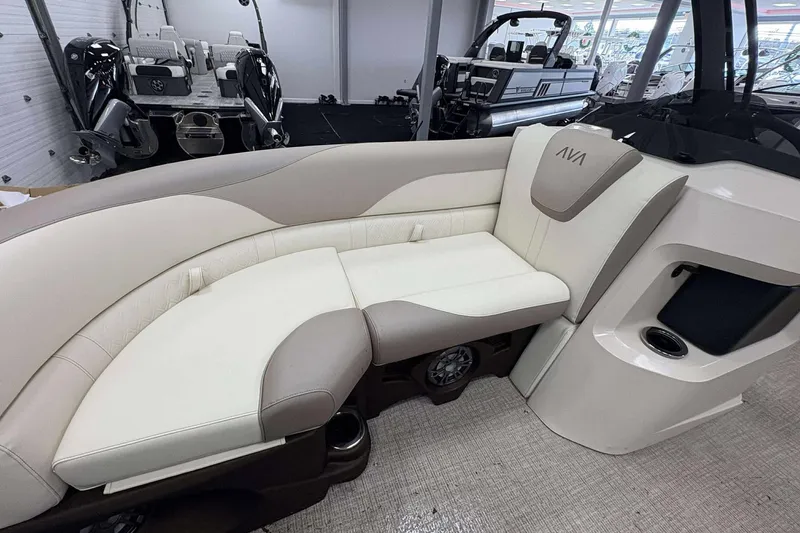 Slide: The Image of Luxurious seating on 2026 Avalon 2385 LSZ boat, featuring elegant design and premium materials. - 16