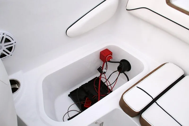 Slide: The Image of 2026 Stingray 172 DC boat interior with battery compartment and wiring. - 20