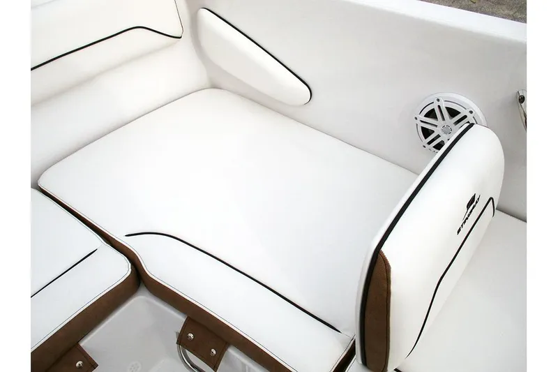 Slide: The Image of 2026 Stingray 172 DC boat interior with white cushioned seating and speaker. - 21