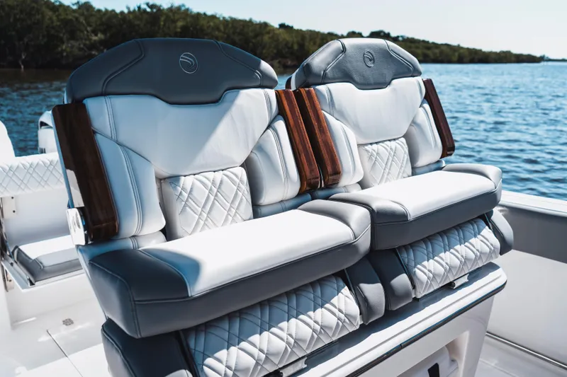 Slide: The Image of Luxurious seating on 2026 Edgewater 262CC boat, featuring elegant design and premium materials. - 11