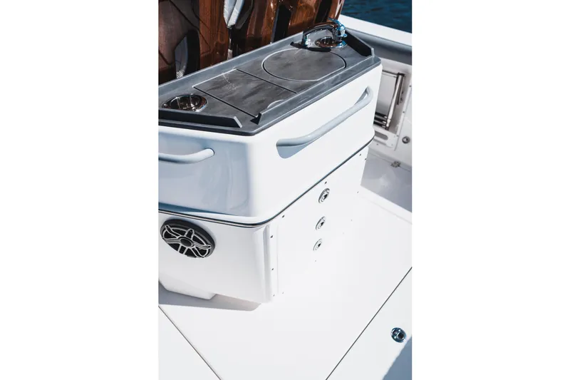 Slide: The Image of 2026 Edgewater 262CC boat console with sleek design and modern features. - 14