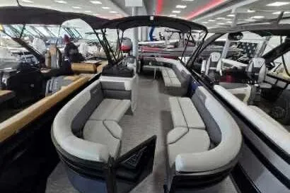 The Image of 2026 Viaggio V20C pontoon boat interior with spacious seating and modern design. - 1