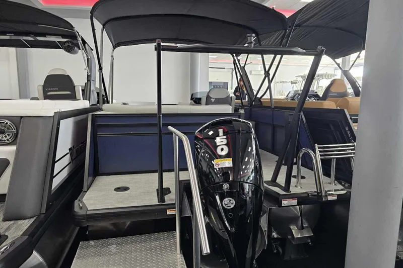 Slide: The Image of 2026 Viaggio V20C pontoon boat with 150 HP engine, featuring spacious seating and modern design. - 9