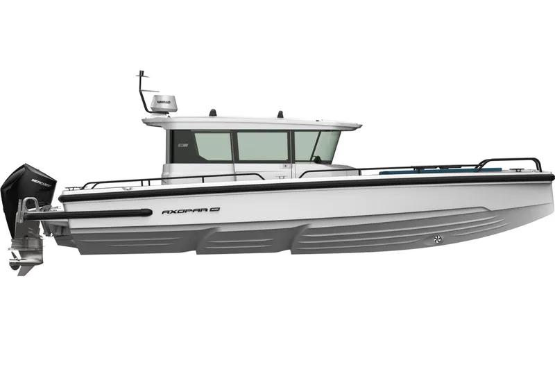 Slide: The Image of Anchor compartment of 2022 Axopar 28 Cabin boat, featuring stainless steel fittings. - 18