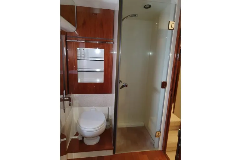 Slide: The Image of Bathroom interior of 2010 Fairline Squadron 55 yacht with shower and toilet. - 20