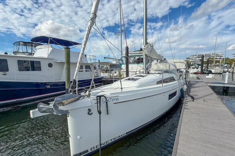 Slide: The Image of 2021 Beneteau Oceanis 30.1 sailboat docked at marina under blue sky. - 53