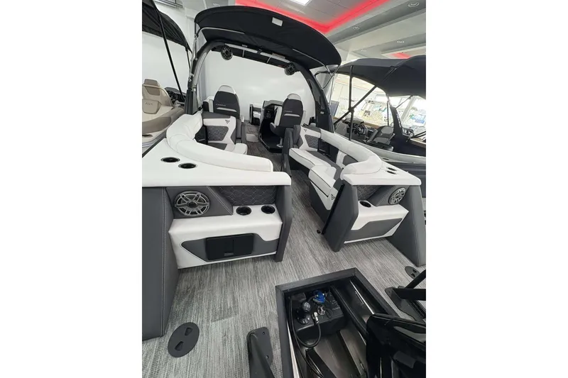Slide: The Image of Luxurious interior of 2026 Viaggio D24U A-T boat with modern seating and sleek design. - 10