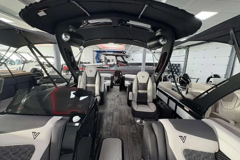 Slide: The Image of Luxurious interior of 2026 Viaggio D24U A-T boat with modern seating and sleek design. - 15