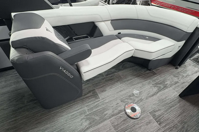 Slide: The Image of Luxurious Viaggio D24U A-T 2026 boat seating with sleek gray and white design. - 22