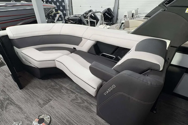 Slide: The Image of Luxurious seating in 2026 Viaggio D24U A-T boat, featuring sleek design and premium materials. - 23
