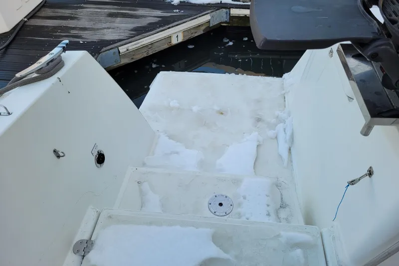 Slide: The Image of Snow-covered deck of a 2019 Bali 4.3 boat at a dock. - 13