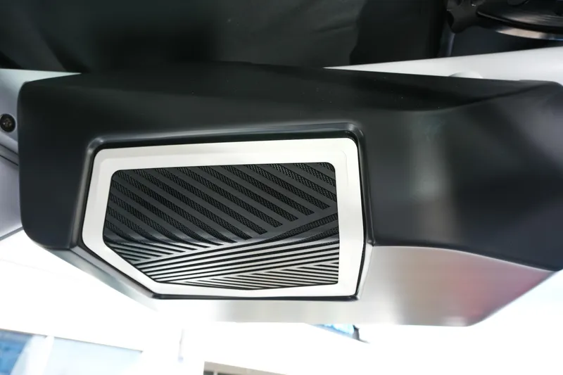 Slide: The Image of 2026 MasterCraft XStar 25 boat speaker with sleek, modern design and black grille. - 39