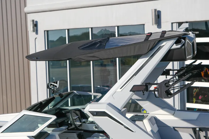 Slide: The Image of 2026 MasterCraft XStar 25 boat with advanced tower and sunshade. - 4