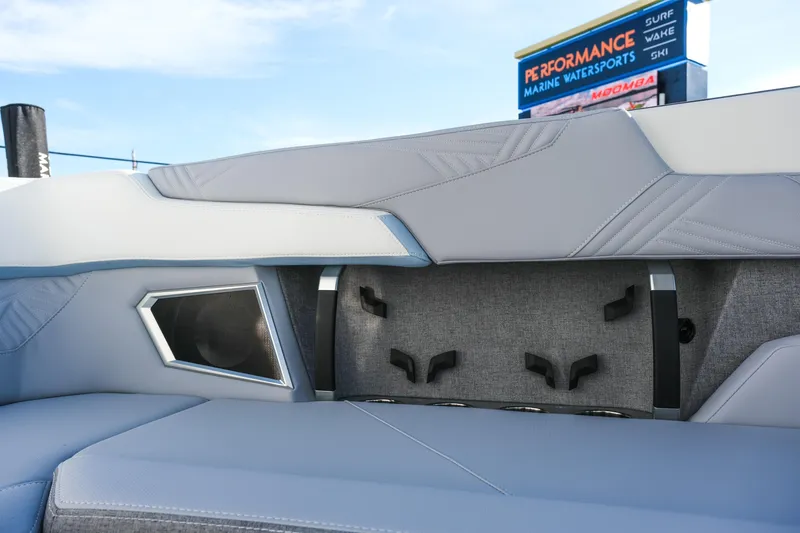 Slide: The Image of 2026 MasterCraft XStar 25 interior with sleek seating and modern design elements. - 42