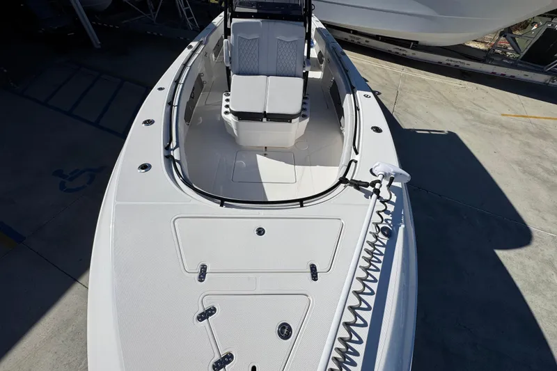 Slide: The Image of 2023 Fountain 34 Tournament Edition boat, top view of deck and seating area. - 21