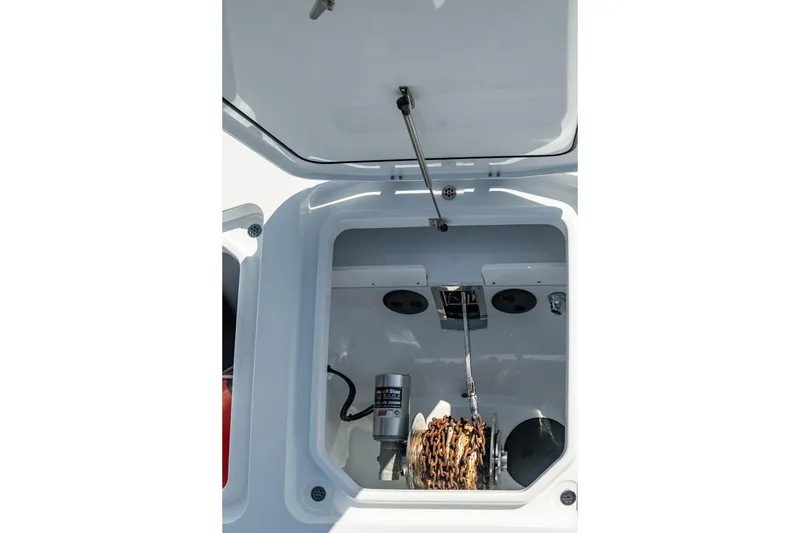 Slide: The Image of 2025 Costa Custom Boats 34 anchor locker with chain and winch system. - 16