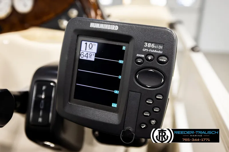 Slide: The Image of Humminbird GPS fishfinder on 2008 Sun Tracker Party Barge 24, displaying depth and temperature. - 26