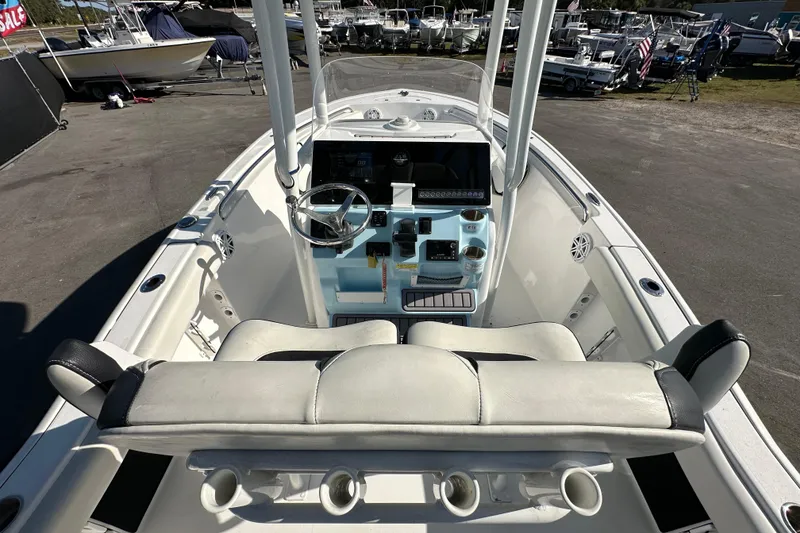 Slide: The Image of 2023 Tidewater 210 CC Adventure boat on trailer, viewed from the front. - 11