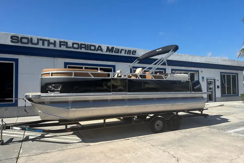The Image of 2026 Tahoe Pontoon Sport 85 Quad Lounge at South Florida Marine dealership. - 1