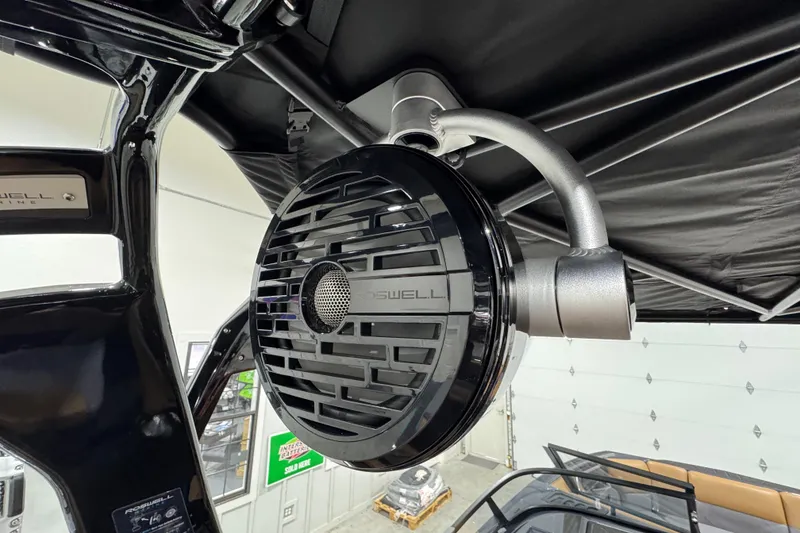 Slide: The Image of 2026 Moomba Tykon boat speaker system with sleek black design and modern mounting. - 16