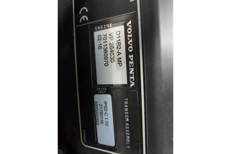 Slide: The Image of Volvo Penta engine label on 2018 Cruisers Yachts 54 Cantius, model D11B2-A MP. - 18