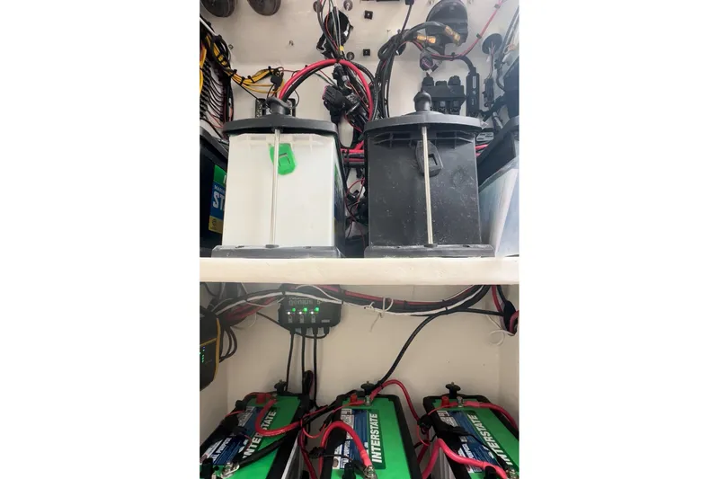 Slide: The Image of Electrical system of 2024 Ocean Runner 34 Center Console boat with batteries and wiring. - 16